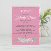 Pink White Floral Watercolor Cross Baptism Kaart (Staand voorkant)