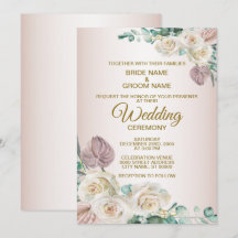 Pink White Floral Watercolor Greenery Wedding