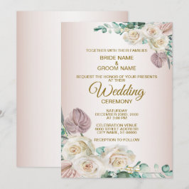 Pink White Floral Watercolor Greenery Wedding Kaart