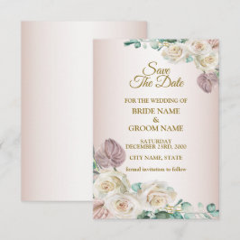 Pink White Floral Watercolor Greenery Wedding Save The Date
