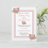 Pink White Floral Waterverf Birthday Party Kaart (Staand voorkant)