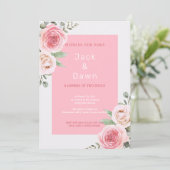 Pink & White Floral Waterverf Wedding Kaart (Staand voorkant)