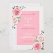 Pink & White Floral Waterverf Wedding Kaart (Voorkant / Achterkant)