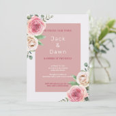 Pink & White Floral Waterverf Wedding Kaart (Staand voorkant)