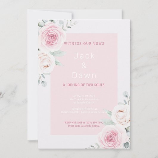 Pink & White Floral Waterverf Wedding Kaart (Voorkant)