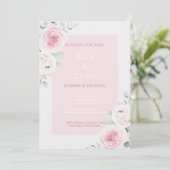 Pink & White Floral Waterverf Wedding Kaart (Staand voorkant)