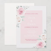 Pink & White Floral Waterverf Wedding Kaart (Voorkant / Achterkant)