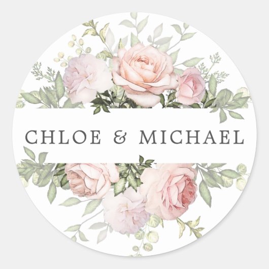 Pink White Floral Wedding Envelope Seal Ronde Sticker (Voorkant)