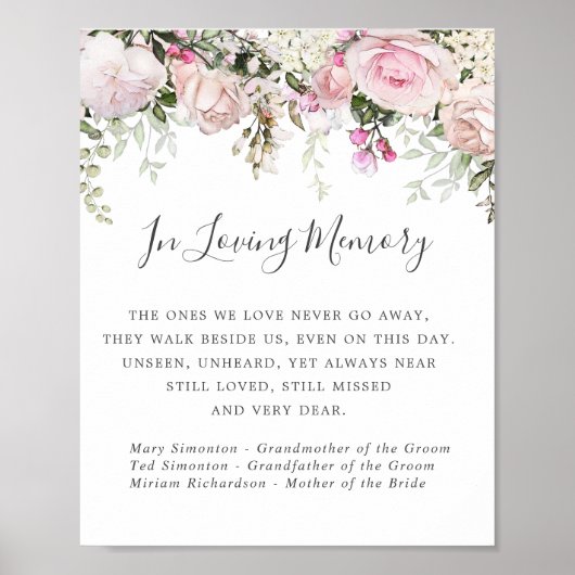 Pink White Floral Wedding Memorial Sign Poster (Voorkant)