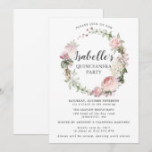 Pink White Floral Wreath Quinceanera Kaart (Voorkant / Achterkant)