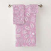 Pink White Flower Lace Pattern BATHROOM TOWEL SET Bad Handdoek (Insitu)