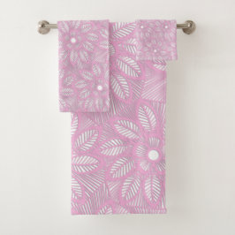 Pink White Flower Lace Pattern BATHROOM TOWEL SET Bad Handdoek