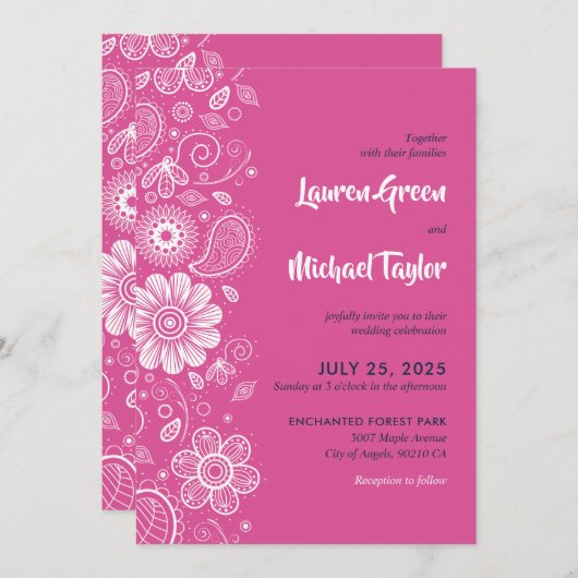 Pink White Flower Swirls Paisley Pattern Kaart (Voorkant / Achterkant)