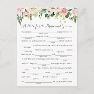 Pink & White Flower Wedding Advice Cards Briefkaart