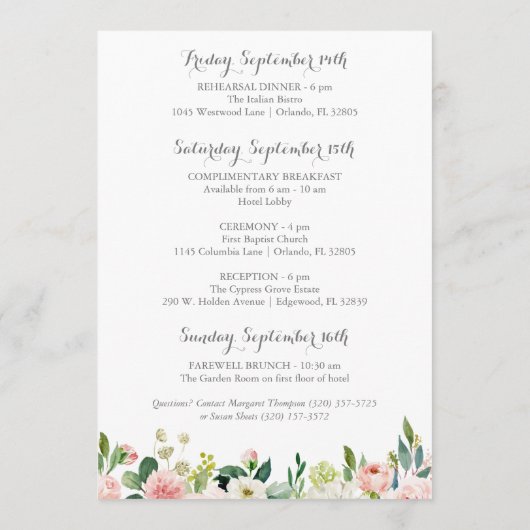 Pink White Flower Wedding Hotel Welkom Kaarten (Achterkant)