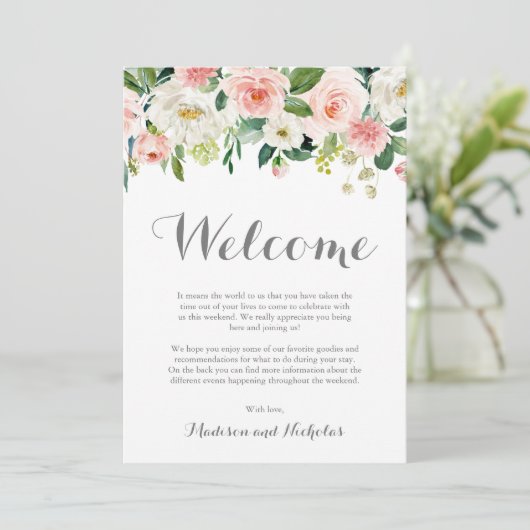 Pink White Flower Wedding Hotel Welkom Kaarten (Staand voorkant)