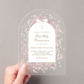 pink white flowers First Holy Communion Acryl Uitnodigingen (Insitu (Draagbaar))