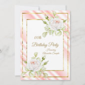 Pink White Flowers Gold Birthday Party Kaart (Voorkant)