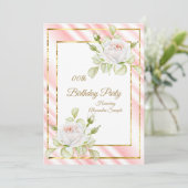 Pink White Flowers Gold Birthday Party Kaart (Staand voorkant)
