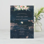 Pink White Flowers Roos Gold Navy Blue Weddenschap Kaart (Staand voorkant)