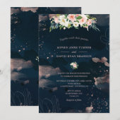 Pink White Flowers Roos Gold Navy Blue Weddenschap Kaart (Voorkant / Achterkant)
