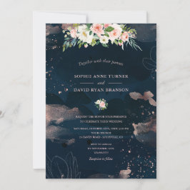 Pink White Flowers Roos Gold Navy Blue Weddenschap Kaart