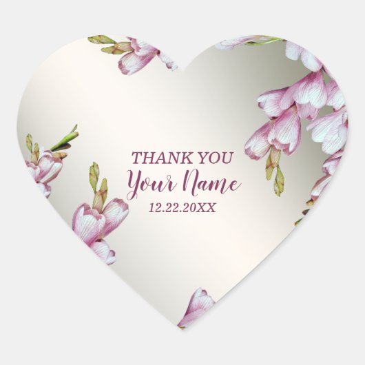 Pink White Flowers Rustic Elegant Hart Sticker (Voorkant)
