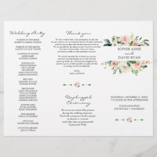 Pink White Flowers Tri+Fold Wedding Programme Flyer