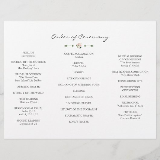 Pink White Flowers Tri+Fold Wedding Programme Flyer (Achterkant)