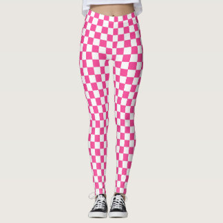 Pink & White Gecontkered Spandex-Leggings Leggings