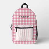 Pink White Gingham Polkadot Personalized  Bedrukte Rugzak (Voorkant)