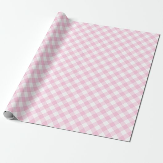 Pink White Gingham Pset Pattern Cadeaupapier (Uitgerold)