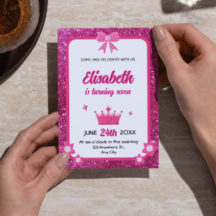 Pink & White Glitter Girl Verjaardag Uitnodigingen