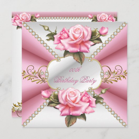 Pink White Gold Beauful Birthday Party Kaart (Voorkant / Achterkant)