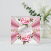 Pink White Gold Beauful Birthday Party Kaart (Staand voorkant)