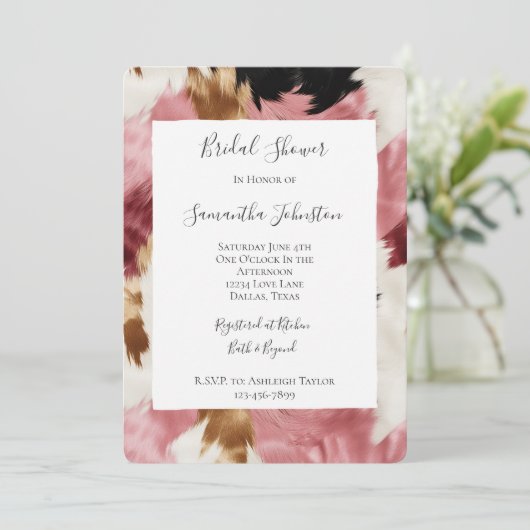 Pink White Gold Black Abstract Bridal Shower Kaart (Staand voorkant)