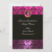 PINK WHITE GOLD DAMASK STORK BABY SHOWER MONOGRAM KAART (Achterkant)