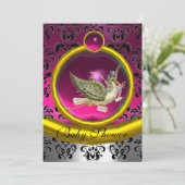 PINK WHITE GOLD DAMASK STORK BABY SHOWER MONOGRAM KAART (Staand voorkant)