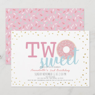 Pink White Gold Donut Two Sweet Girl 2e verjaardag Kaart