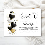 Pink White Gold Heart Theme Sweet 16 Birthday Kaart<br><div class="desc">Invite your friends and loved ones to celebrate your daughter’s 16th birthday with this black,  white and gold heart-themed invitation. A variety of paper types and corner styles are available for your unique invitations,  along with the option to download if you prefer a digital format.</div>