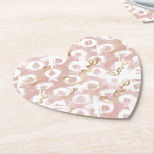 Pink White Gold Love XO Kartonnen Onderzetters (Gekanteld)