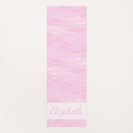 Pink White Gold Marble Calming Mindfulness Name Yogamat (Voorkant)