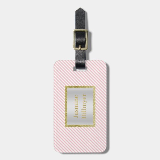 PINK WHITE GOLD STRIPE GLITTER CUSTOE BAGAGELABEL (Voorkant verticaal)
