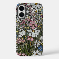 Pink White Gold Wildflowers Glas in lood Effect