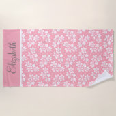 Pink White Grey Floral personaliseren Strandlaken (Voorkant)