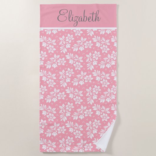 Pink White Grey Floral personaliseren Strandlaken (Voorkant)