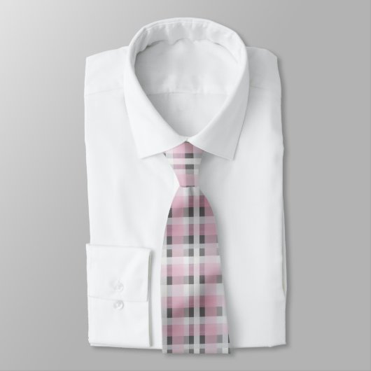 Pink White Grey Plaid Pattern – Trendy Tartan  Stropdas (Gebonden)