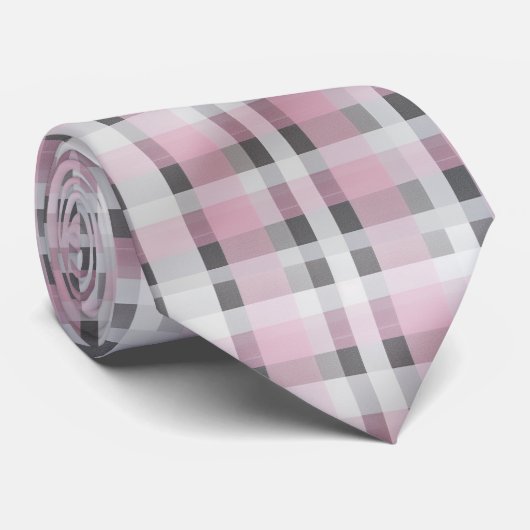 Pink White Grey Plaid Pattern – Trendy Tartan Stropdas (Opgerold)