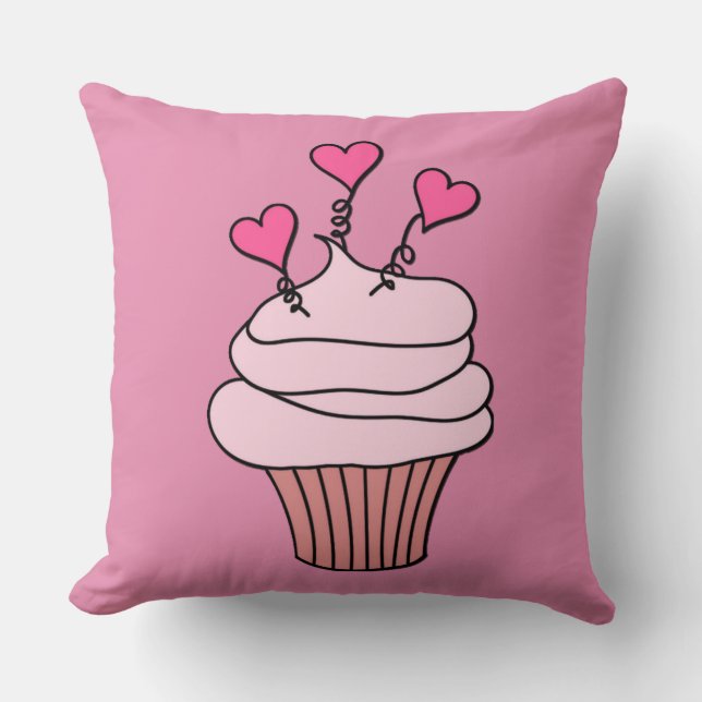 Pink & White Heart Cupcake Pillow met twee zijden Kussen (Voorkant)