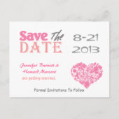 Pink & White Heart Save The Date Post Kaart (Voorkant)